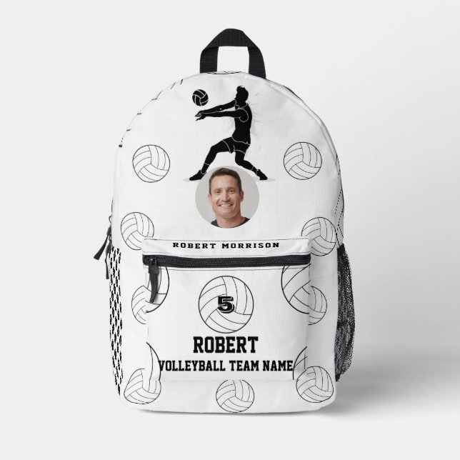 Volleyball-Schwarz-weiß-Teamlogo Bedruckter Rucksack (Vorderseite)