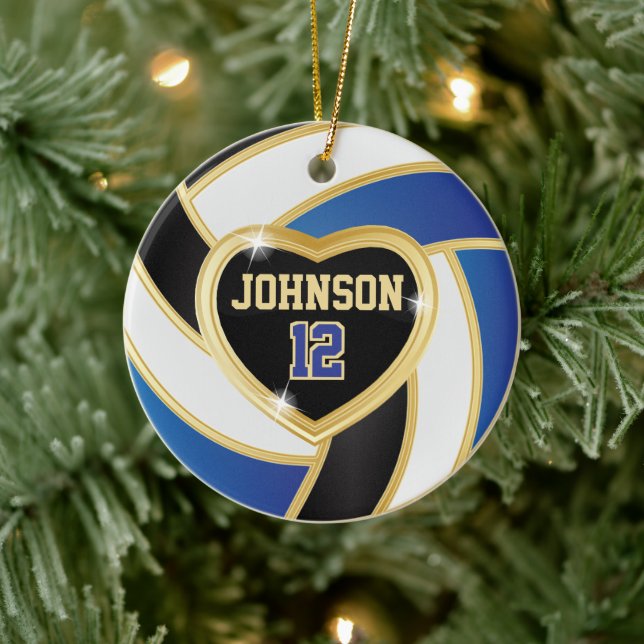 Volleyball 🏐 Schwarz, Weiß und Blau Keramik Ornament (Baum)