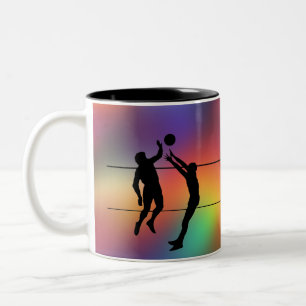 Volleyball-Silhouette Spieler und Ball personalisi Zweifarbige Tasse
