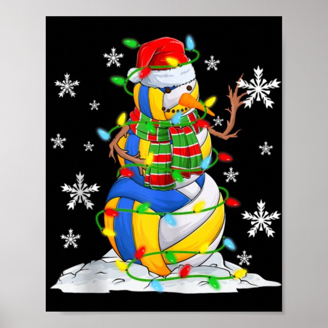 Volleyball Snowman Christmas Tree Lights Xma  Poster (Vorne)