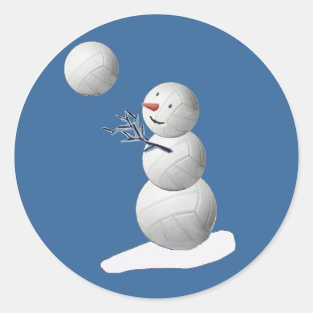 Volleyball Snowman Runder Aufkleber (Vorderseite)