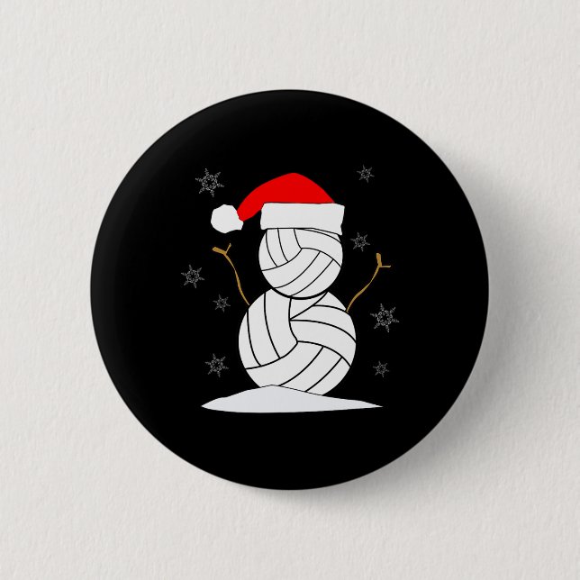 Volleyball Snowman Xmas Button (Vorderseite)