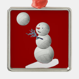 Volleyball Snowmann Silbernes Ornament