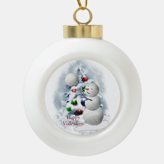 Volleyball Snowmann Weihnachten Keramik Kugel-Ornament (Vorderseite)