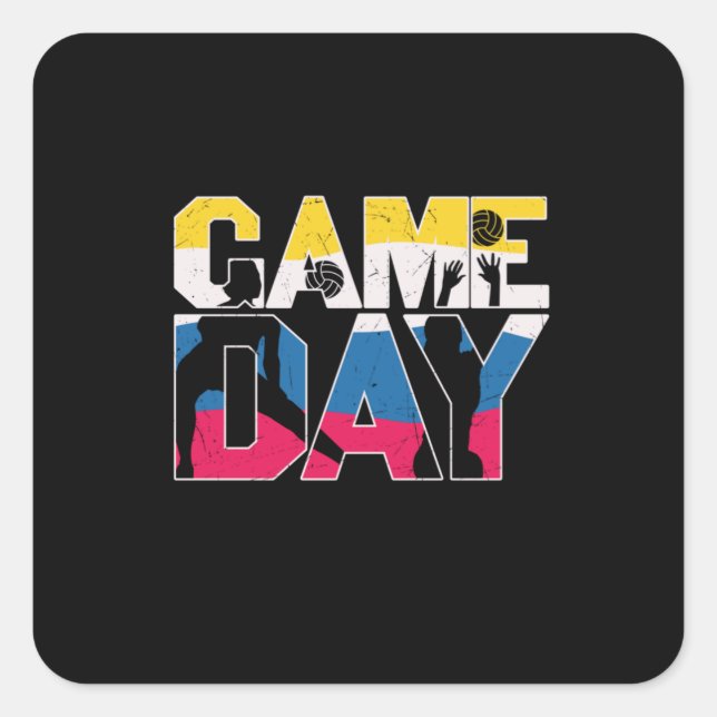 Volleyball-Spieler | Game Day Volleyball Quadratischer Aufkleber (Vorderseite)