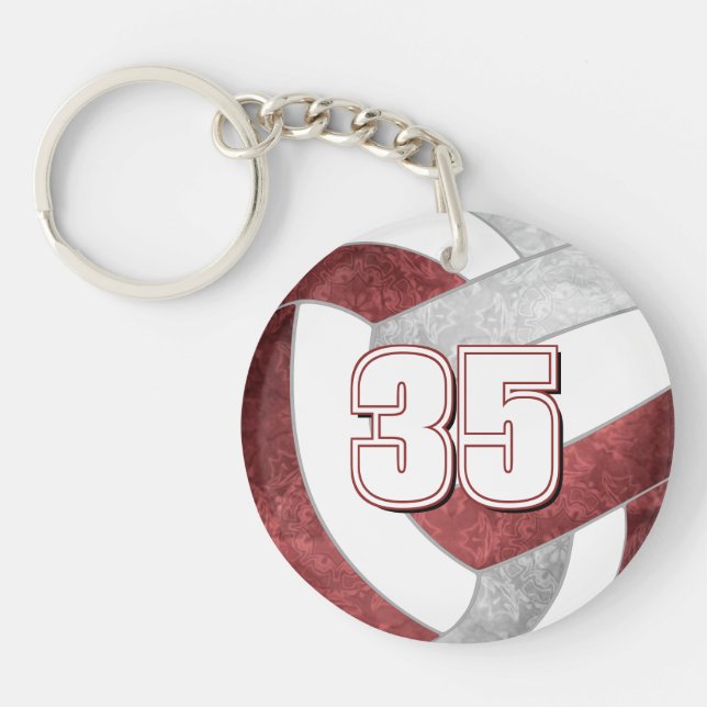 Volleyball-Spieler Jersey-Nummer Maroon grau Schlüsselanhänger (Vorderseite)