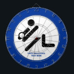Volleyball-Spieler schwarz, weiß, blau Ikone benut Dartscheibe<br><div class="desc">Volleyball-Spieler schwarz, blau individuelles Geschenkdesign, das ein minimalistisches Piktogramm eines schwarzen Silhouette-Volleyballspielers mit Kugel und Ihr Text auf weißem Hintergrund mit blauem Rand enthält. Dieses coole Design ist eine Vorlage und ist vollständig anpassbar. Personalisieren Sie es und ändern Sie Text mit Monogramm, Namen oder Ihrer Nachricht. Das moderne, minimalistische Design...</div>
