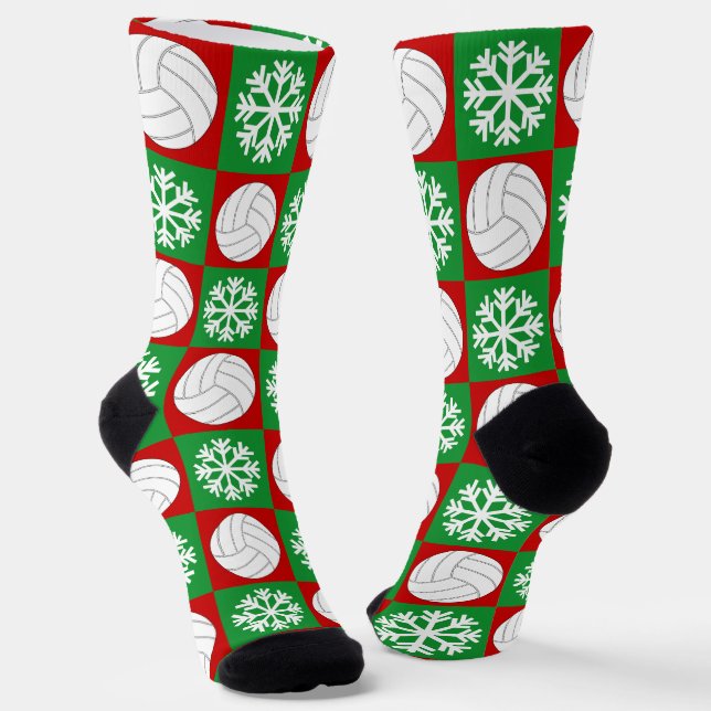 Volleyball Spieler Weihnachts-Schneeflockenmuster  Socken (Gewinkelt)