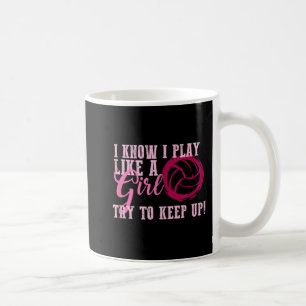 Volleyball spielt wie ein Mädchen, das für Teens N Kaffeetasse