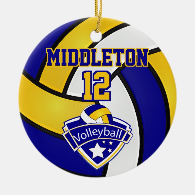 Volleyball 🏐 Sport - Blau, Weiß und Gelb Keramik Ornament (Vorne)