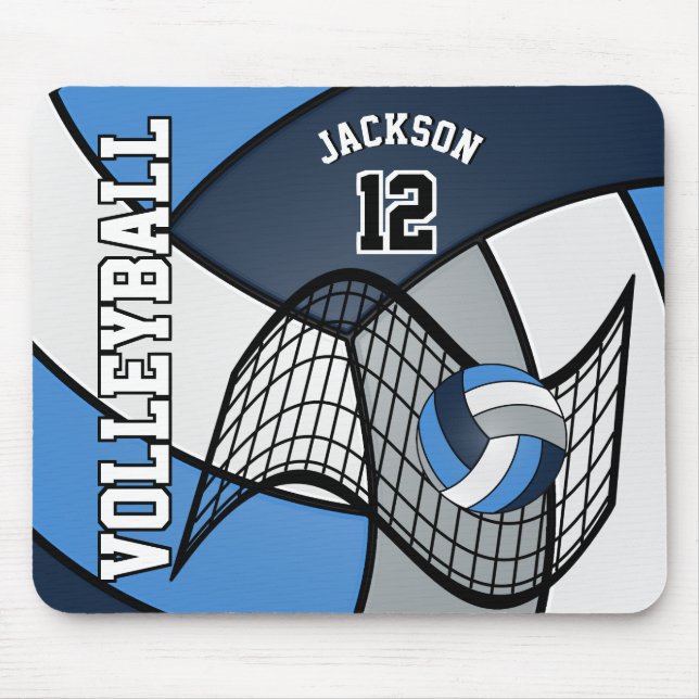 Volleyball 🏐 Sport in Blau, Weiß und Grau Mousepad (Vorne)
