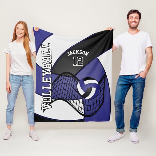 Volleyball 🏐 Sport in Dunkelblau, Weiß und Schwar Fleecedecke (Beispiel)