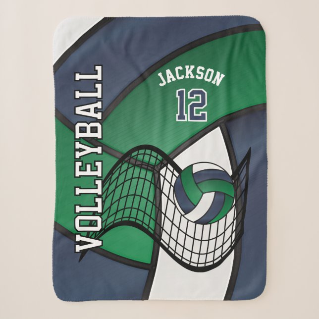 Volleyball 🏐 Sport in Navy Blue, White & Green Sherpadecke (Vorderseite)