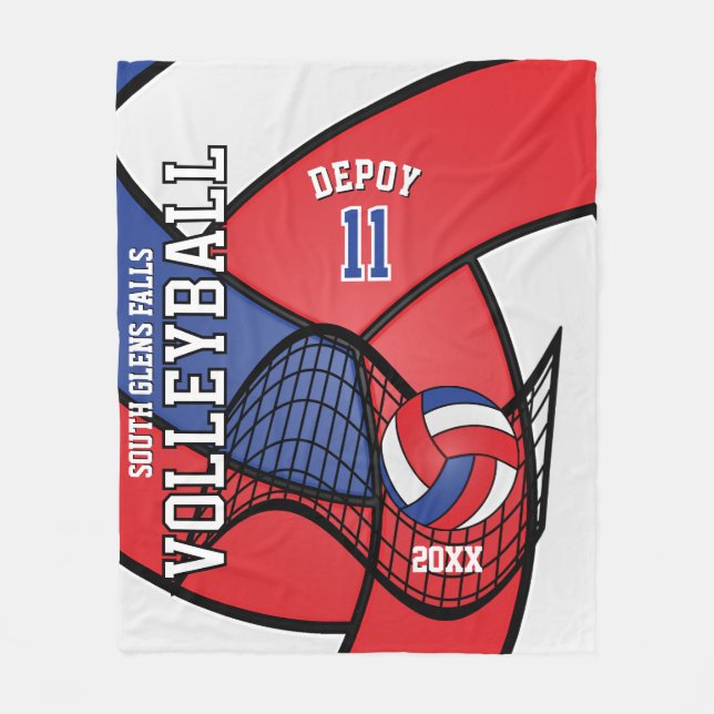 Volleyball Sport in Rot, Weiß und Blau - Custom04 Fleecedecke (Vorderseite)