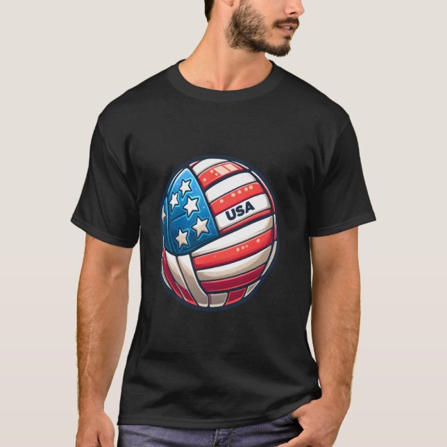 Volleyball Support Team Flag USA Beach American T-Shirt (Vorderseite)