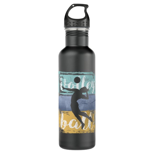 Volleyball-T-Shirt - Vintager Retro-Volleyball-Spi Edelstahlflasche (Vorderseite)