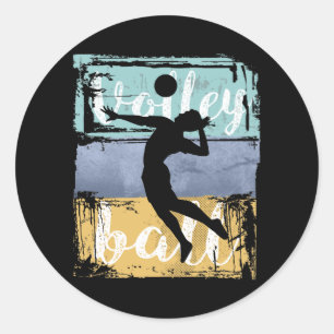 Volleyball-T-Shirt - Vintager Retro-Volleyball-Spi Runder Aufkleber