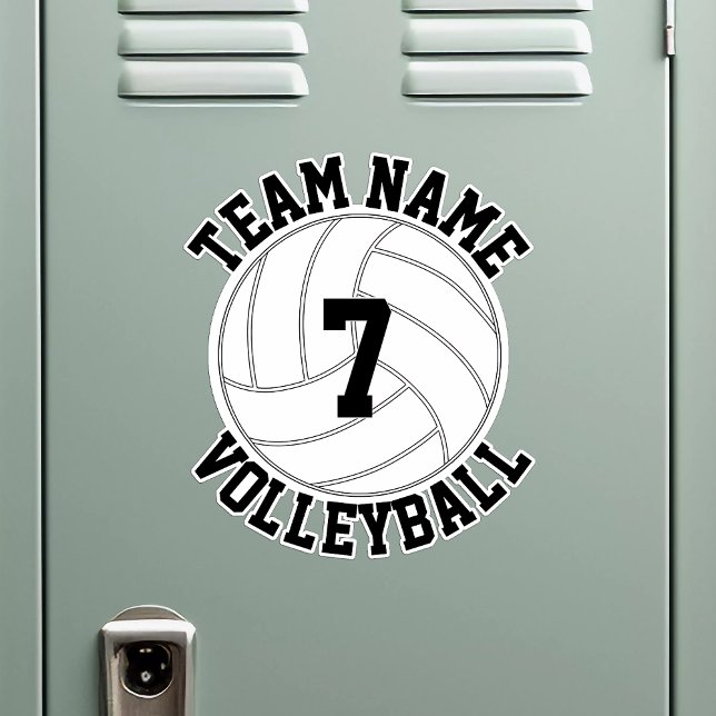 Volleyball Team Name & Spielnummer Benutzerdefinie Aufkleber (Volleyball team sticker with custom team name and player number on a school locker)