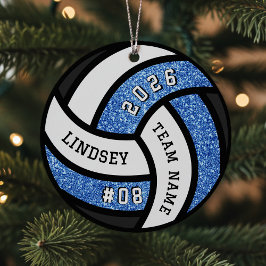 Volleyball Team Player Blue Glitzer Weihnachten Ornament Aus Metall