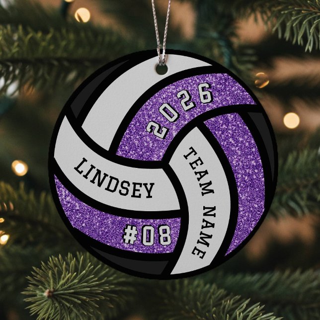 Volleyball Team Spieler Lila Glitzer Weihnachten Ornament Aus Metall (Von Creator hochgeladen)