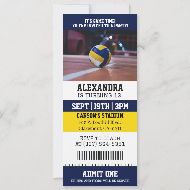 Volleyball-Ticket Geburtstag Einladung (Vorderseite)
