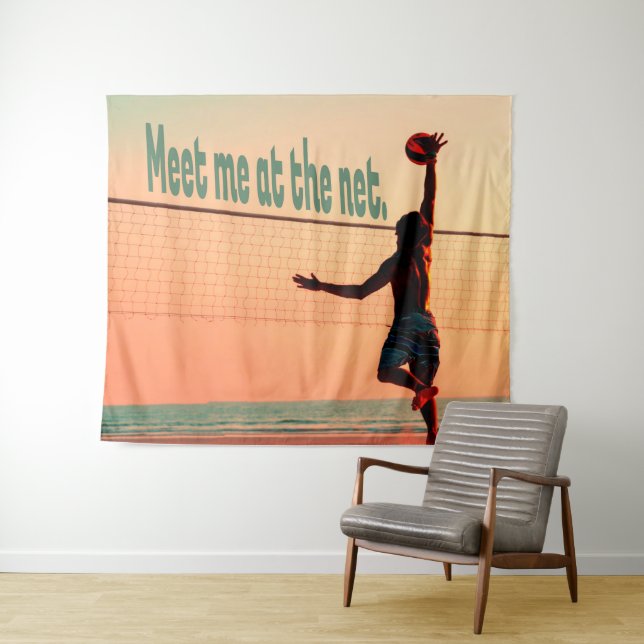 Volleyball trifft mich im Netz Wandteppich (Beispiel (Horizontal))