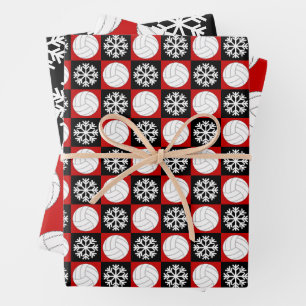 Volleyball und Schneeflocken Rote und Schwarze Wei Geschenkpapier Set