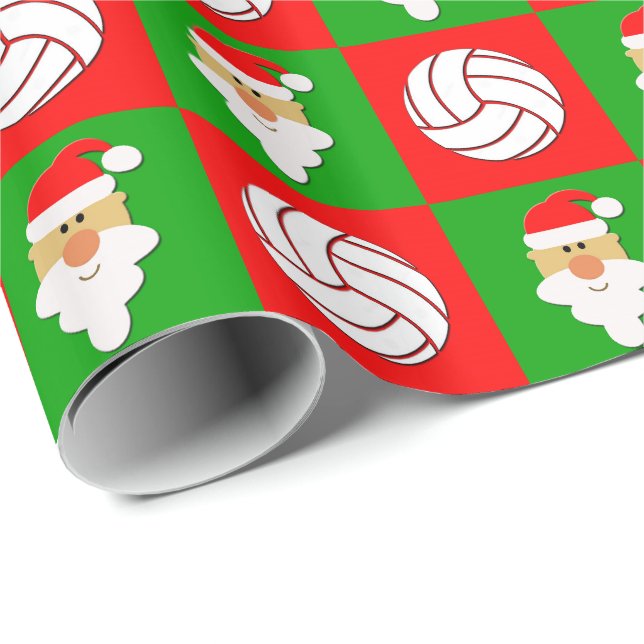 Volleyball und Weihnachtsmann Rot & Grün Weihnacht Geschenkpapier (Rolleneckpunkt)