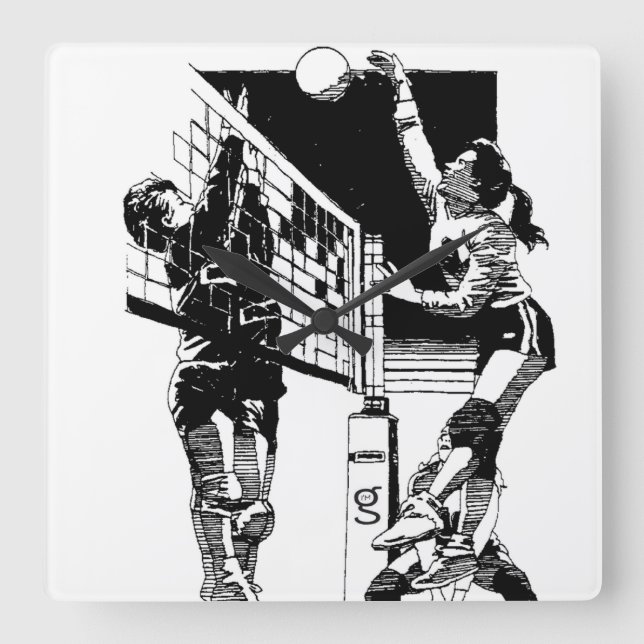Volleyball-Wall-Uhr Quadratische Wanduhr (Vorderseite)
