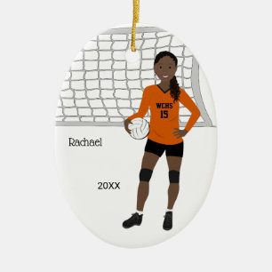 Volleyball Weiblich Schwarzes Haar Orange & Schwar Keramik Ornament