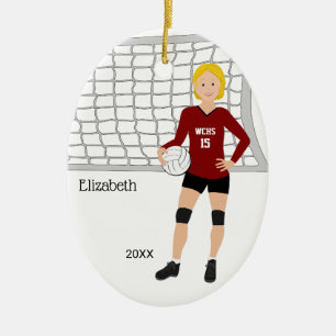 Volleyball Weibliche Blonde Haare Rot & Schwarz Keramik Ornament