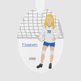 Volleyball Weibliche Blonde in Blau und Weiß Ornament