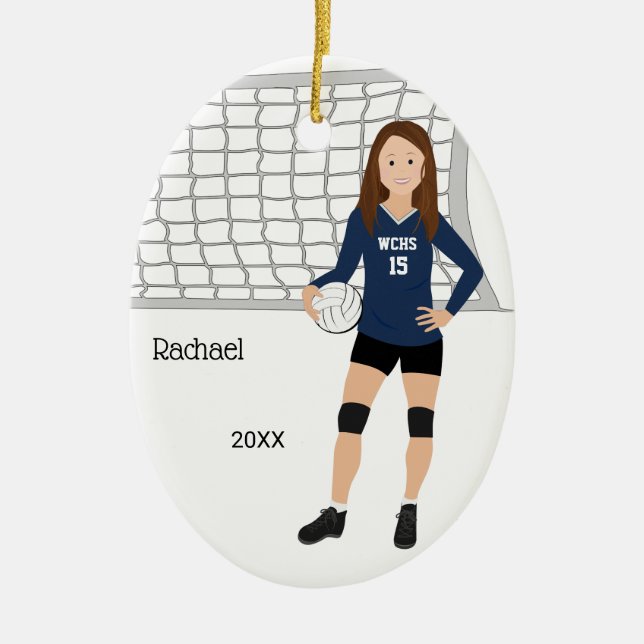 Volleyball Weibliche Braune Haare in dunkelblauem  Keramik Ornament (Vorne)
