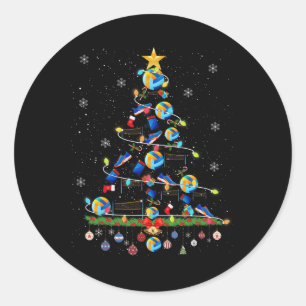 Volleyball Weihnachtsbaum Lichter Funny Xmas Sport Runder Aufkleber