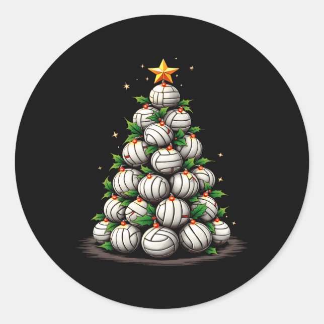Volleyball Weihnachtsbaum Urlaub Runder Aufkleber (Vorderseite)