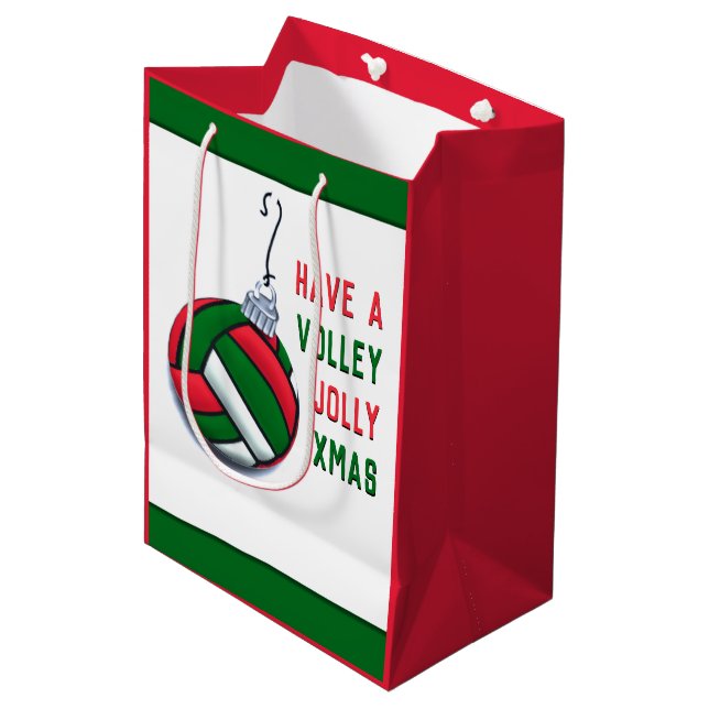 Volleyball Weihnachtsgeschenk Mittlere Geschenktüte (Vorderseite Schrägansicht)