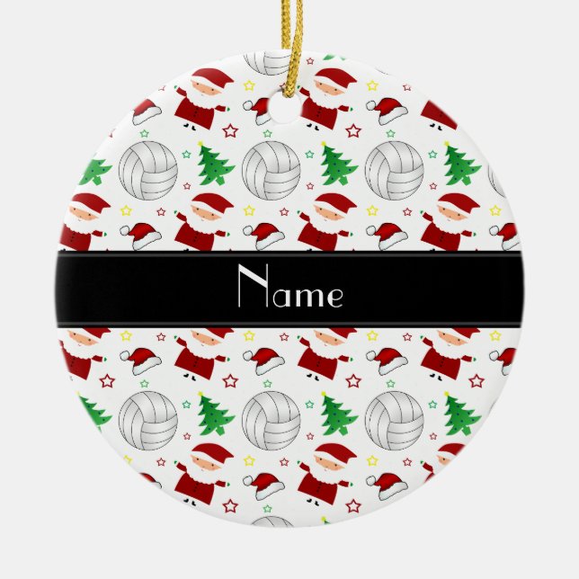 Volleyball-Weihnachtsmuster des individuellen Keramik Ornament (Vorne)