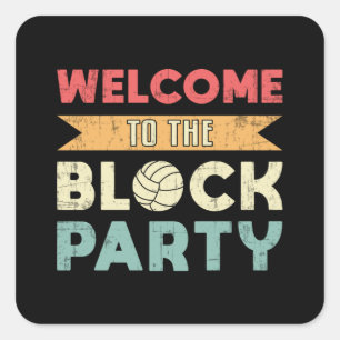 Volleyball Willkommen im Block Party Beach Ball Quadratischer Aufkleber