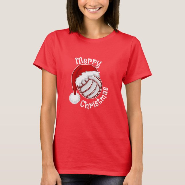 Volleyball with Santa hat Funny Christmas print T-Shirt (Vorderseite)