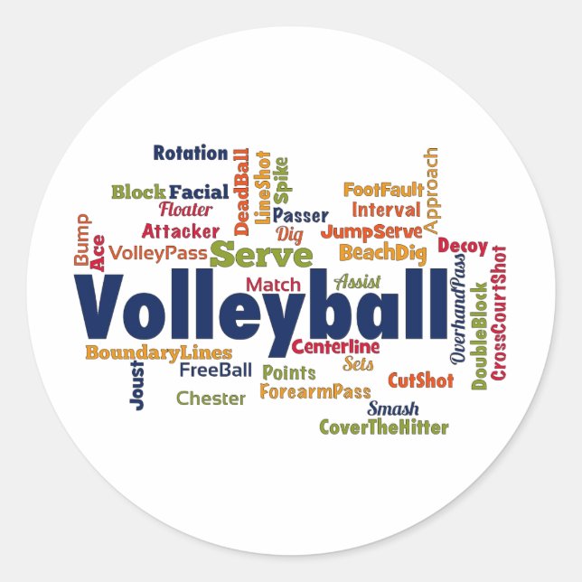 Volleyball Word Cloud Runder Aufkleber (Vorderseite)