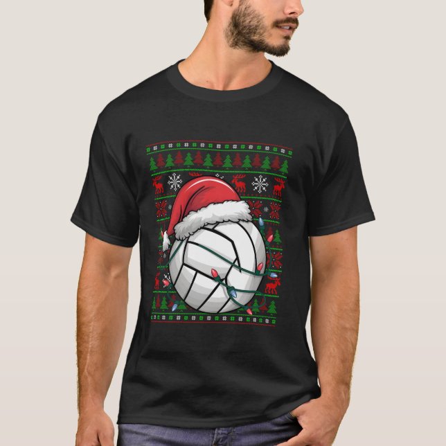 Volleyball Xmas Lights Ugy Weihnachtsmannmütze Vol T-Shirt (Vorderseite)