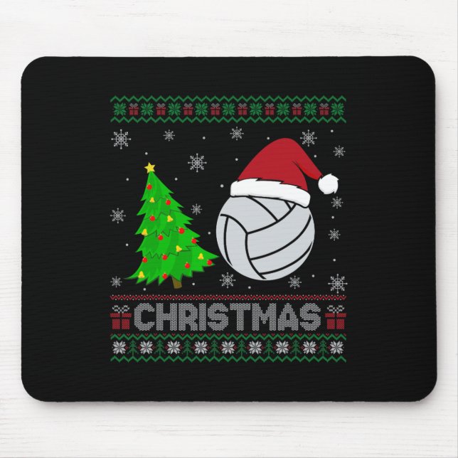 Volleyball Xmas Tree Lighting Ugly Christmas Sweat Mousepad (Vorne)