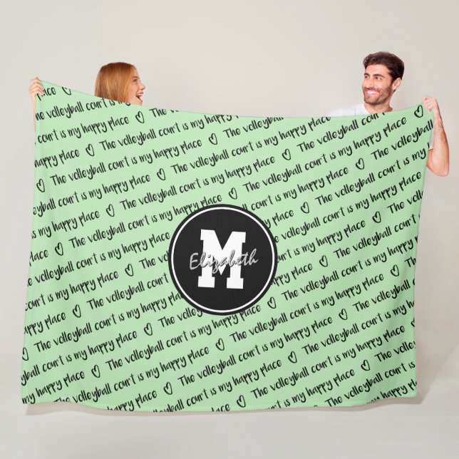 Volleyballfeld Happy Place Minze Schwarz JE Farbe Fleecedecke (Beispiel)