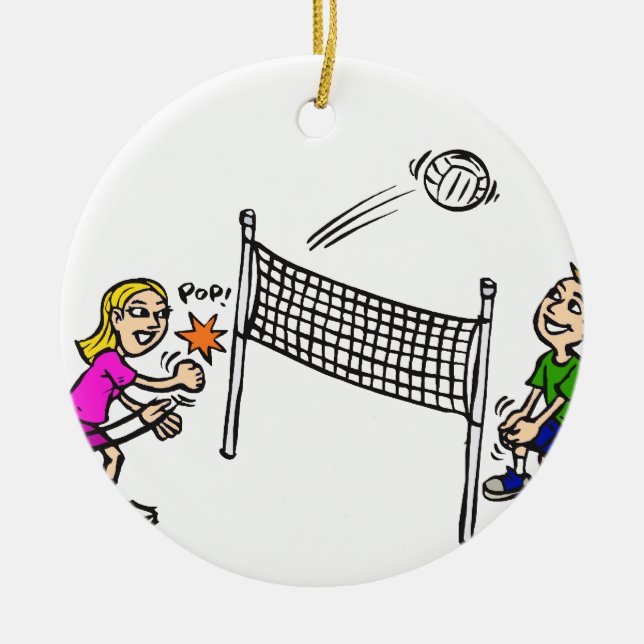 Volleyballmädchen gegen Jungen Keramikornament (Vorne)