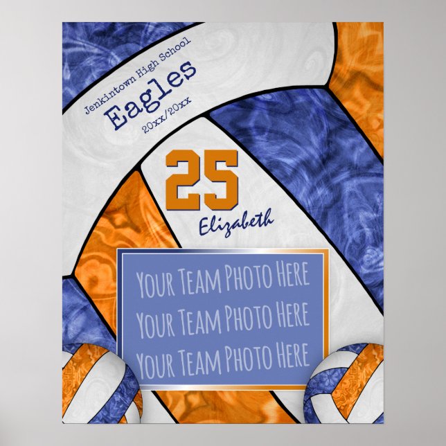 Volleyballmannschaft für Blauorange-Girls-Foto Poster (Vorne)