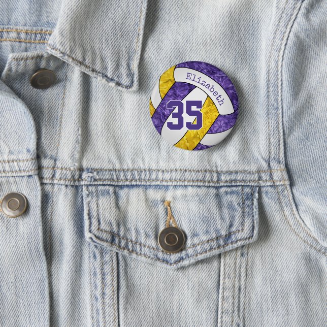Volleyballmannschaft mit lila Goldmädchen Button (Beispiel)