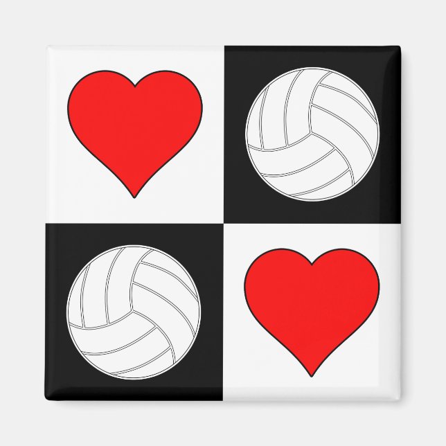 Volleyballs & Herz Muster dekoratives Magnet (Vorne)