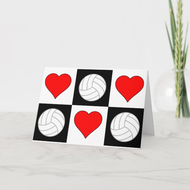 Volleyballs & Herz Niedlich Checkered Grußkarte Dankeskarte (Vorderseite)