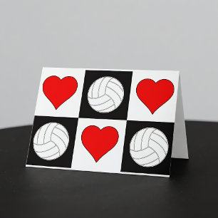 Volleyballs & Herz Niedlich Checkered Grußkarte Dankeskarte