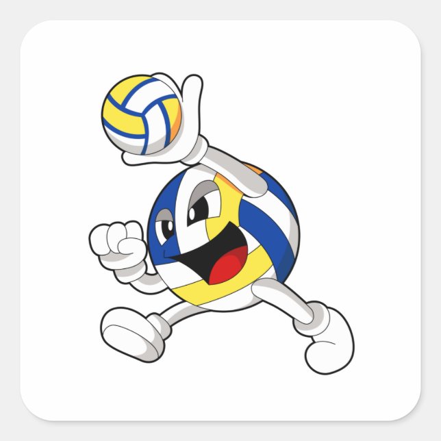 Volleyballspieler mit Volleyball Quadratischer Aufkleber (Vorderseite)